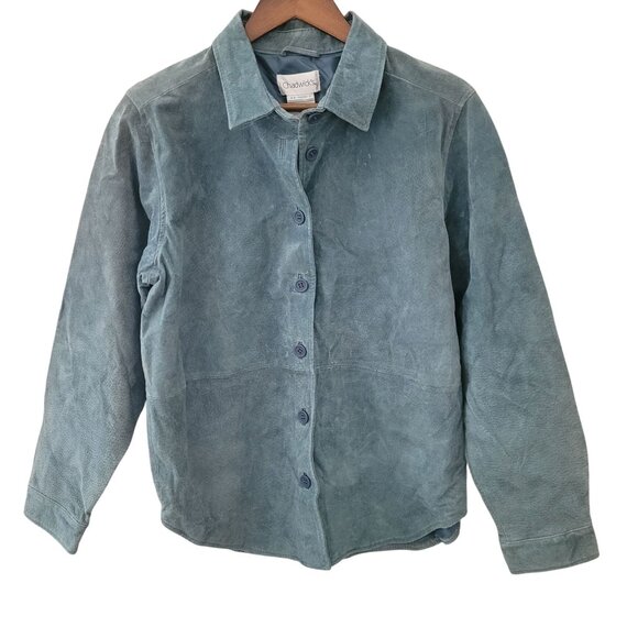 Chadwicks Genuine Leather Button-Up Jacket Womens Size M Blue Casual Welding NWT - Picture 1 of 6
